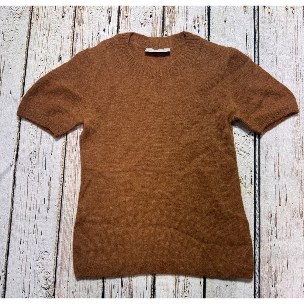 Everlane Sweater Womens XS Brown Alpaca Wool Lightweight Short Sleeve Crew Neck‎